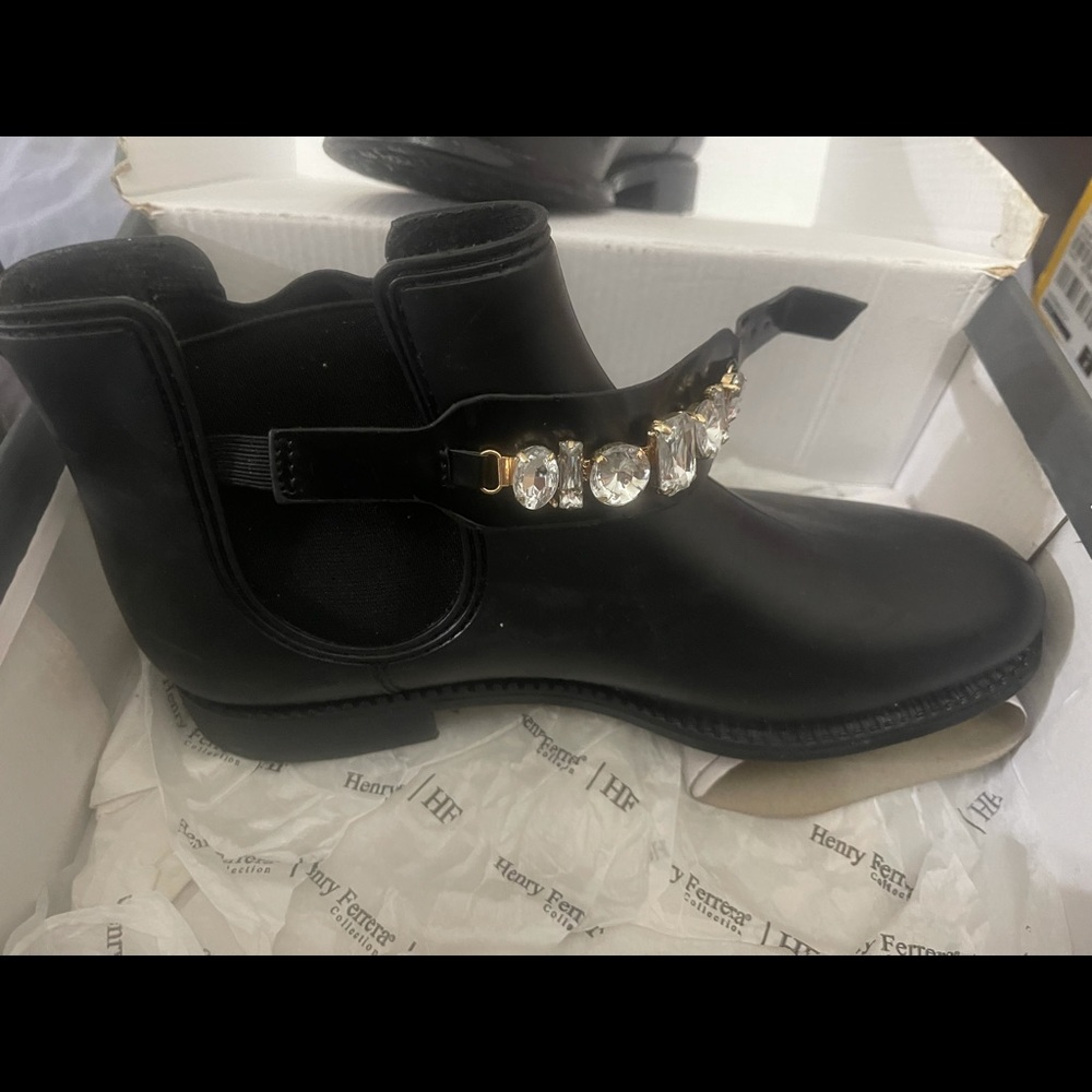 Black rain boots